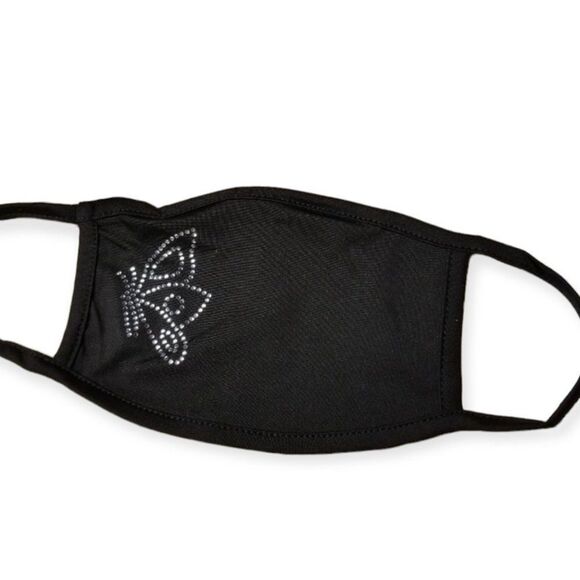 NEW Face Masks Black Face Mask Studded Rhinestone Butterfly Detailed Face Cover - Picture 2 of 4